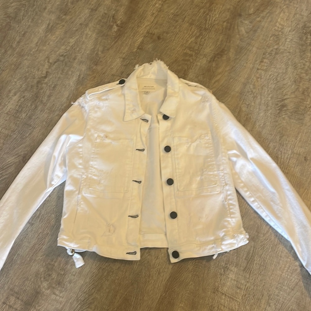 McGuire White Distressed Denim Jacket Size Small
